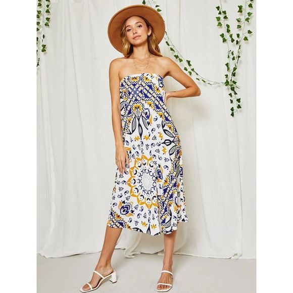 Royal Blue Tube Boho Print Tube Jumpsuit - Picture 2 of 4